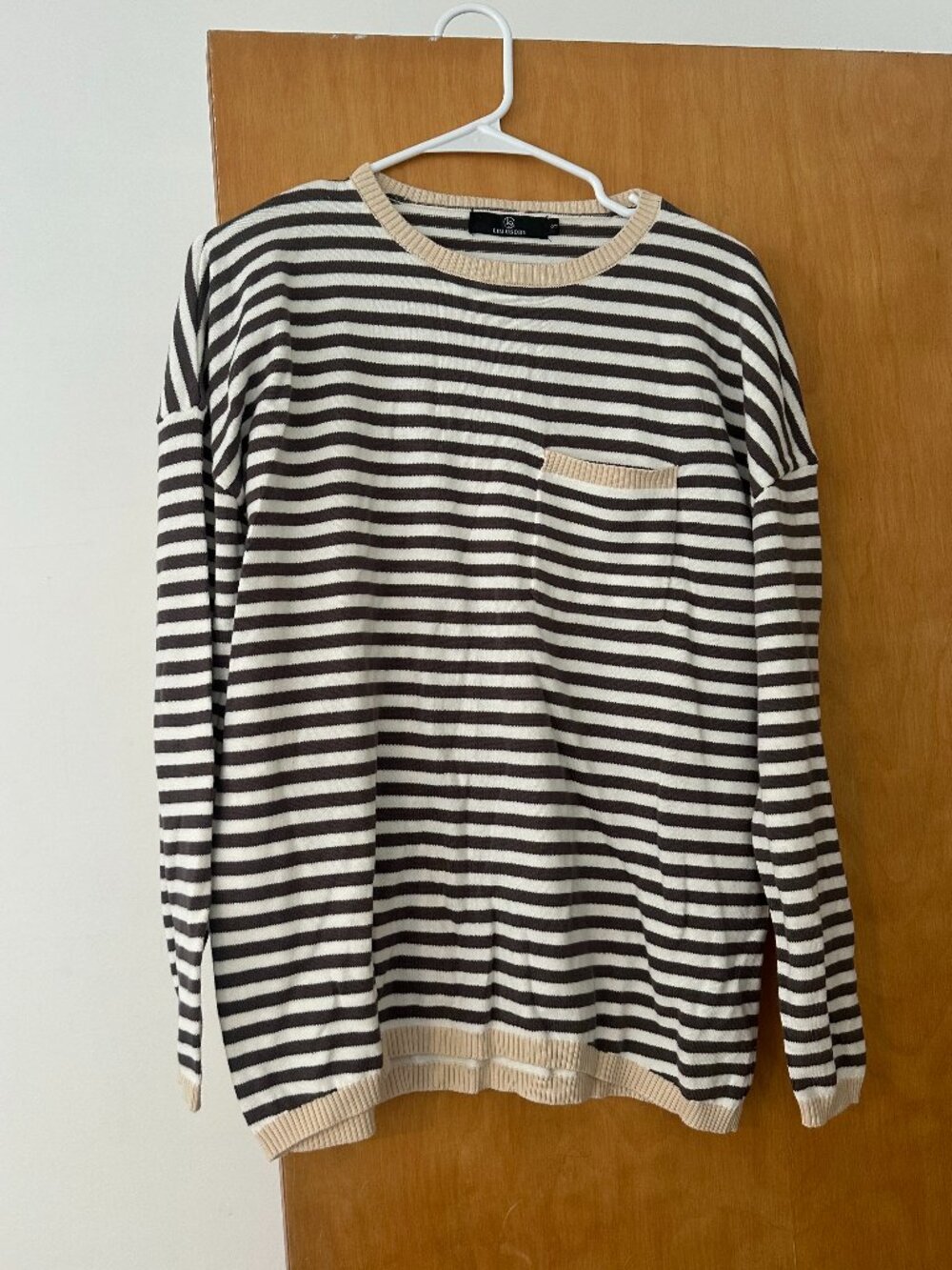 Brown Cream Striped Crewneck Sweater S